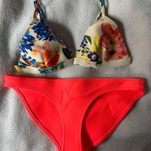 Size Medium floral top and neon orange Triangl bathing suit!